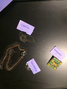 Jewelry and LEDs categorized with post-it notes